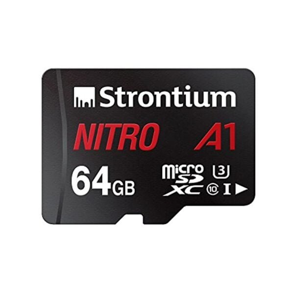 Strontium Nitro A1 64GB Micro SDXC Memory Card 100MB/s A1 UHS-I U3 Class 10 with High Speed Adapter for Smartphones Tablets Drones Action Cams (SRN64GTFU3A1A)