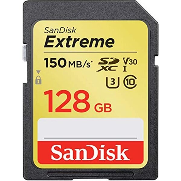 SanDisk Extreme SDXC, SDXVF 128GB, V30, U3, C10, UHS-I, 90MB/s R, 60MB/s W, for 4K Video