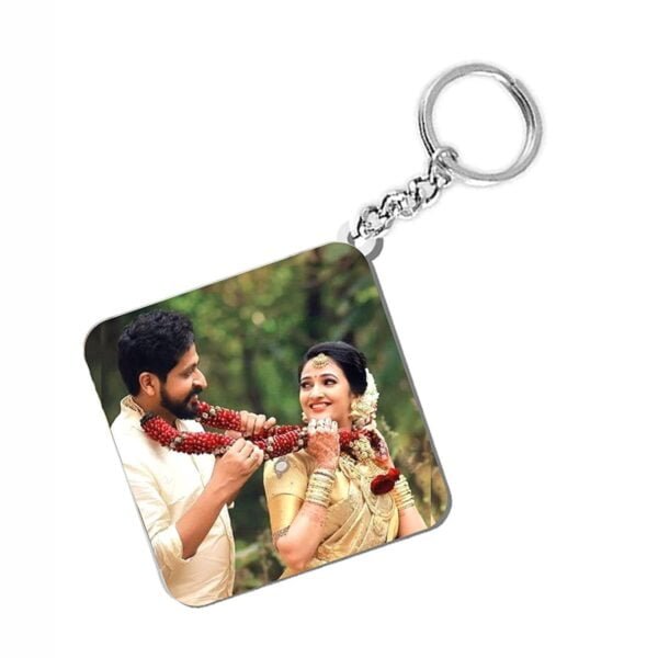 Single side wooden square keyring